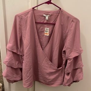 NWT BAR III WOMEN VOLUME SLEEVE BLOUSE MAUEVE SIZE SMALL-missing fabric for belt
